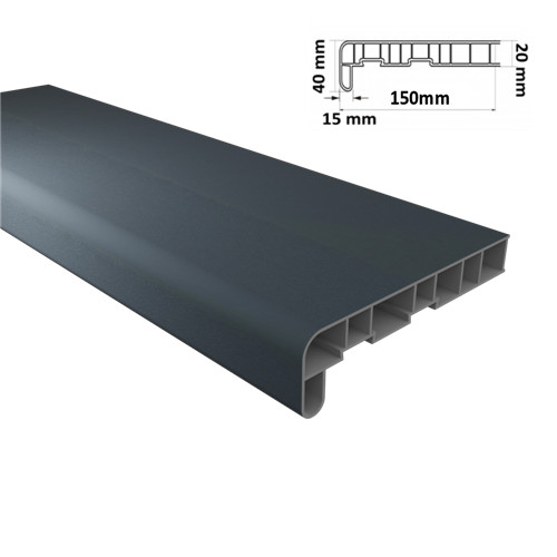 Finesa 150 mm-es antracit glatt fóliás, kamrás PVC párkány